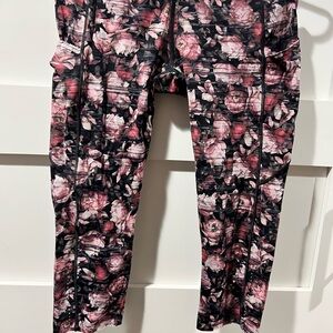 Lululemon Wunder Under High Waist Floral Leggings Pants Pink Black 8